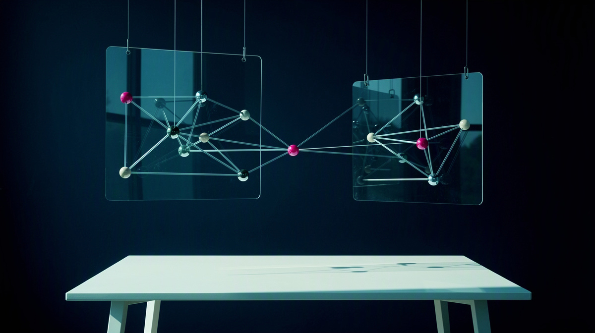 Transparent panels and linked objects forming connected clusters
